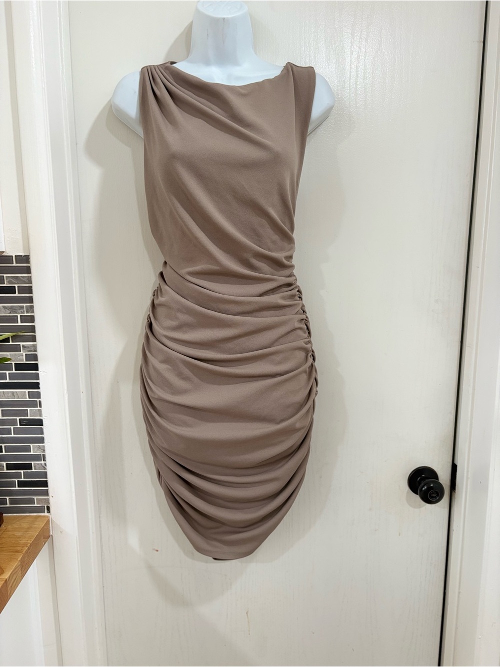 Abercrombie & Fitch Taupe Ruched Mini Dress